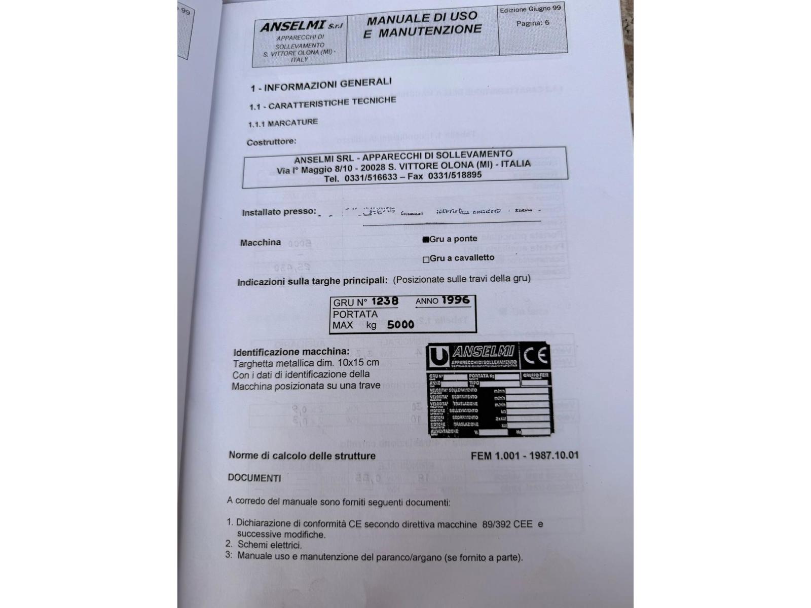 CARROPONTE BITRAVE ANSELMI 5 TON SCARTAMENTO 25430 MM