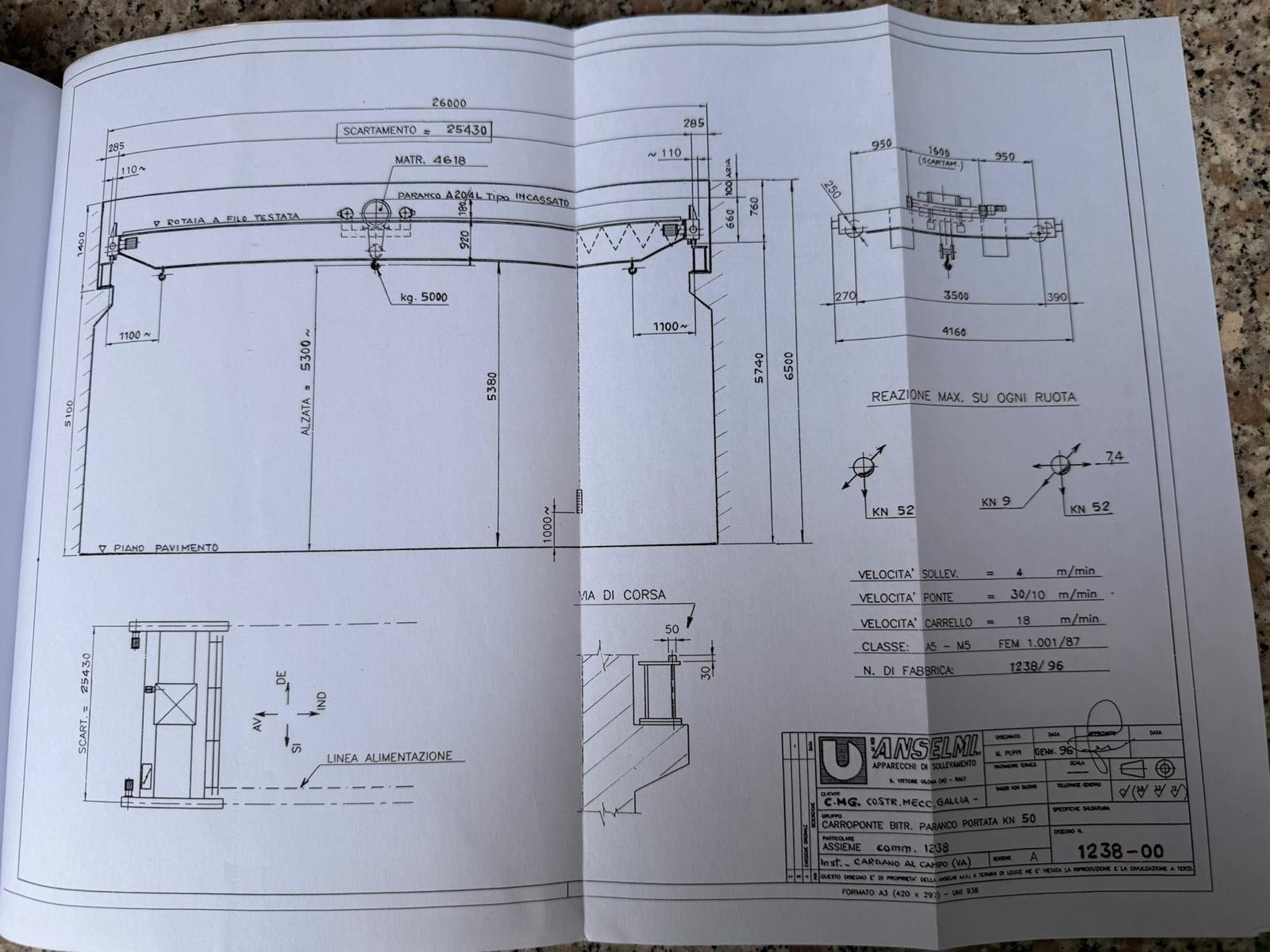 CARROPONTE BITRAVE ANSELMI 5 TON SCARTAMENTO 25430 MM