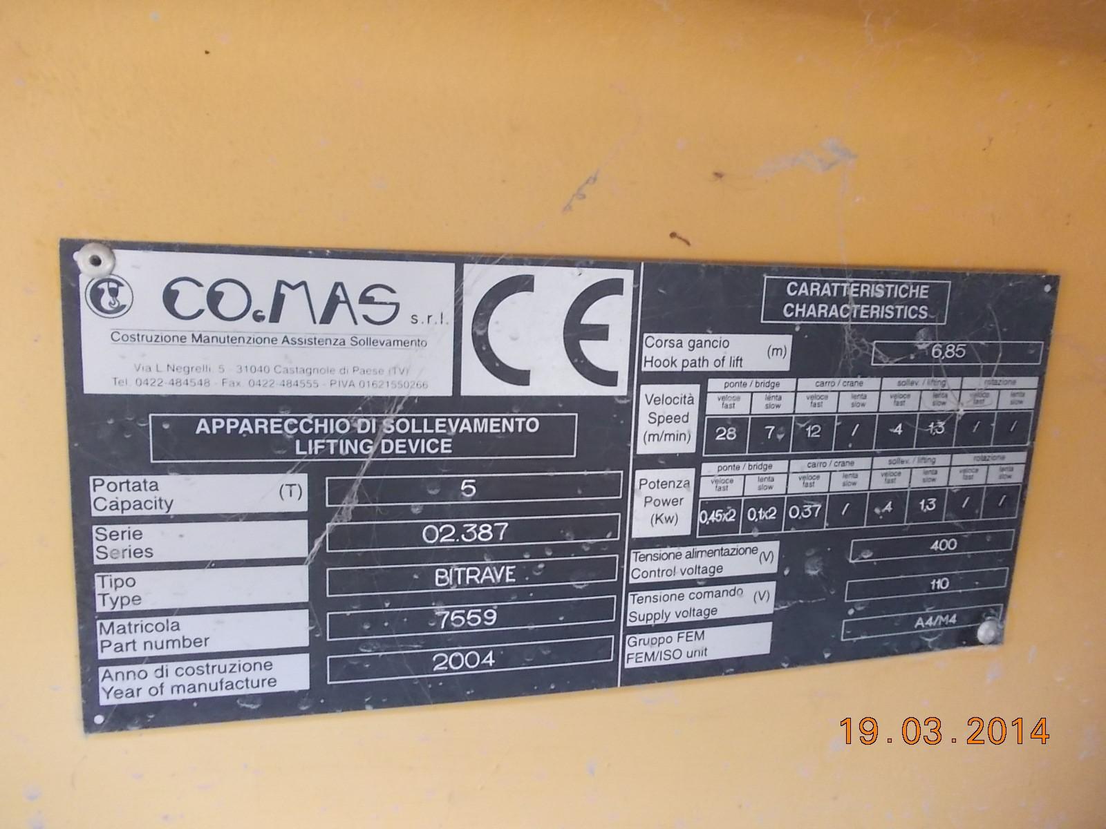 CARROPONTE BITRAVE COMAS 5 TON SCARATAMENTO 11305 MM  ANNO 2004