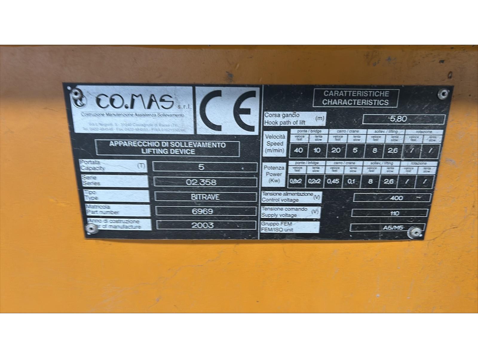 CARROPONTE BITRAVE COMAS 5 TON SCARTAMENTO 18360 MM ANNO 2003