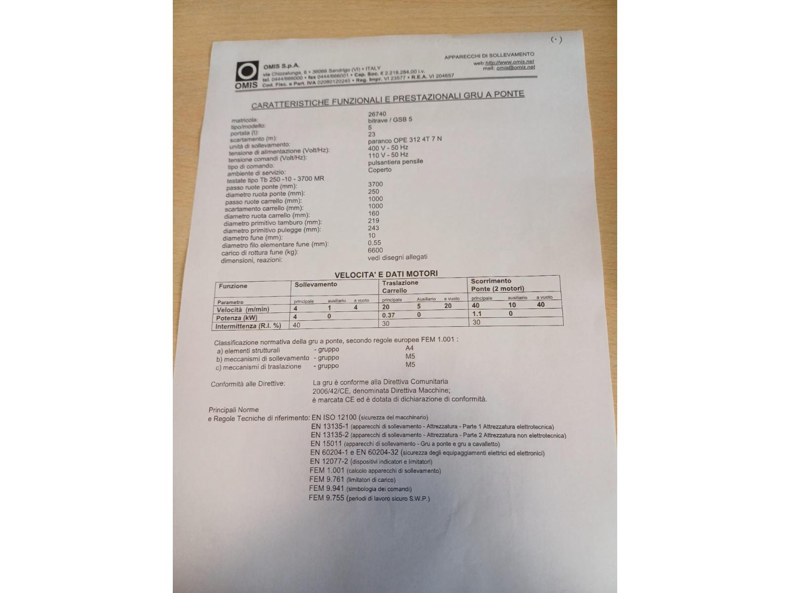 CARROPONTE BITRAVE OMIS 5 TON SCARTAMENTO 23000 MM