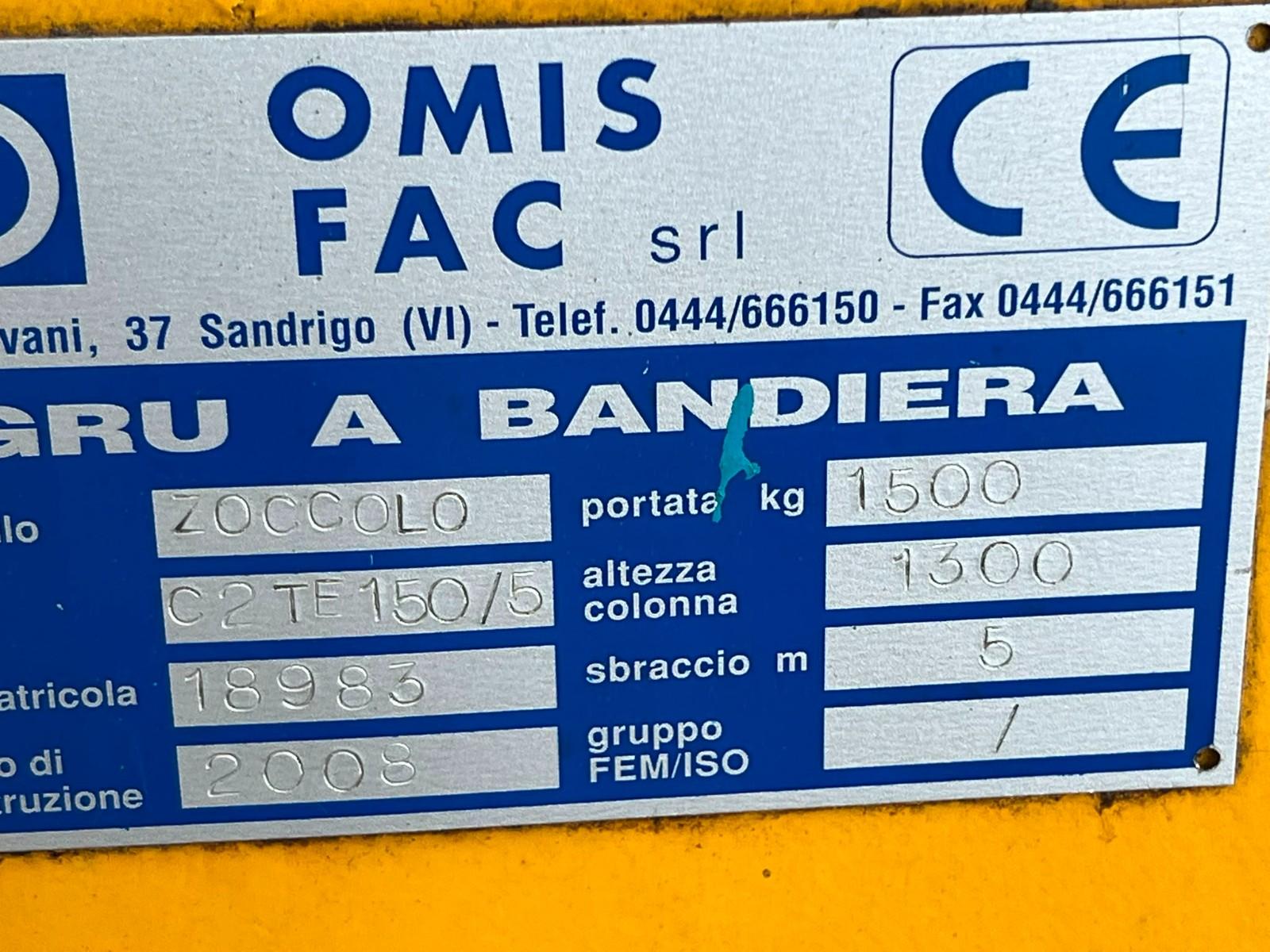 Gru a bandiera omis 1500 kg con rotazione motorizzata