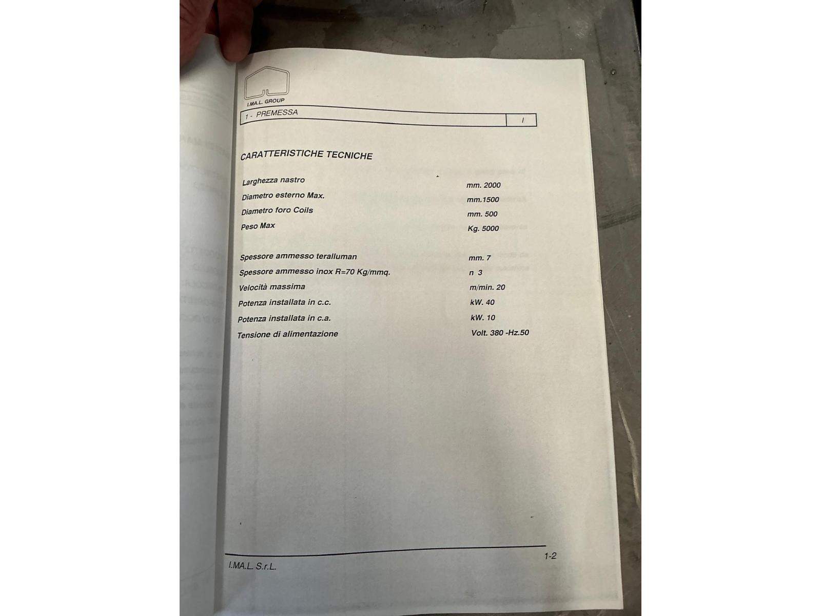 Linea di  taglio in fogli Imal 2000 x 7  ANNO 07--2000  Ottime condizioni.