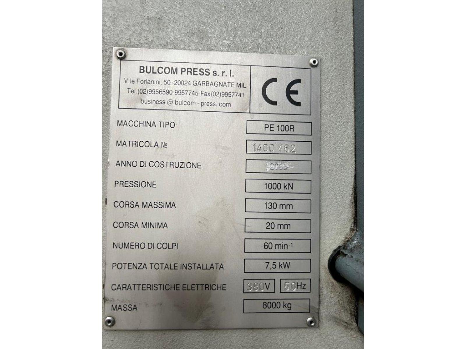 Pressa meccanica BULCON  100 TON ANNO 2008