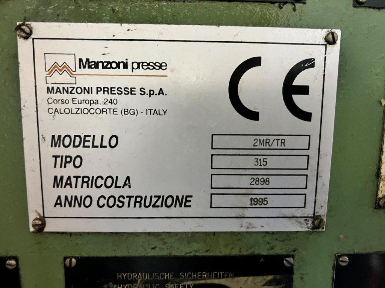 n. 1 pressa meccanica eccentrica MANZONI PRESSE, Mod. T 315, Tipo 2MR-TR, potenza 315 ton, matr. 3289, anno 2000, marcata CE, pi