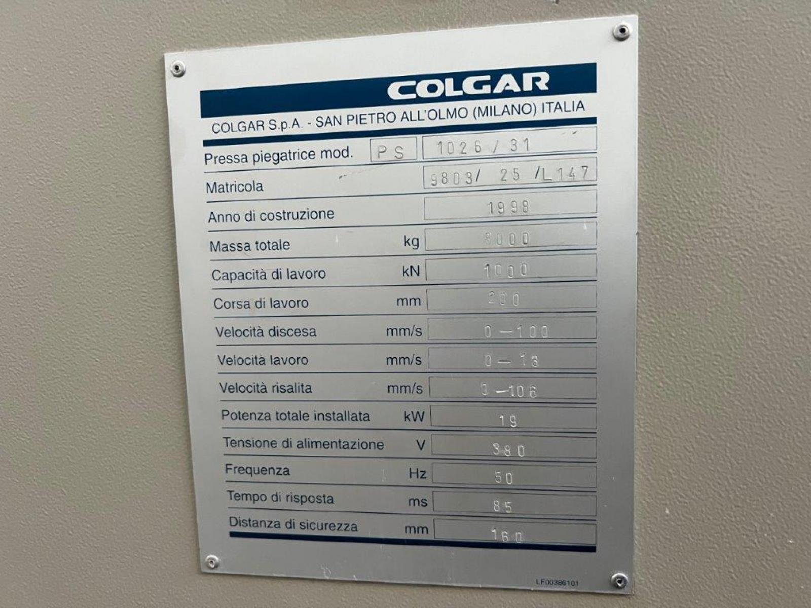 Pressa piegatrice COLGAR 7 Assi tavola villa  3000 x  100 ton